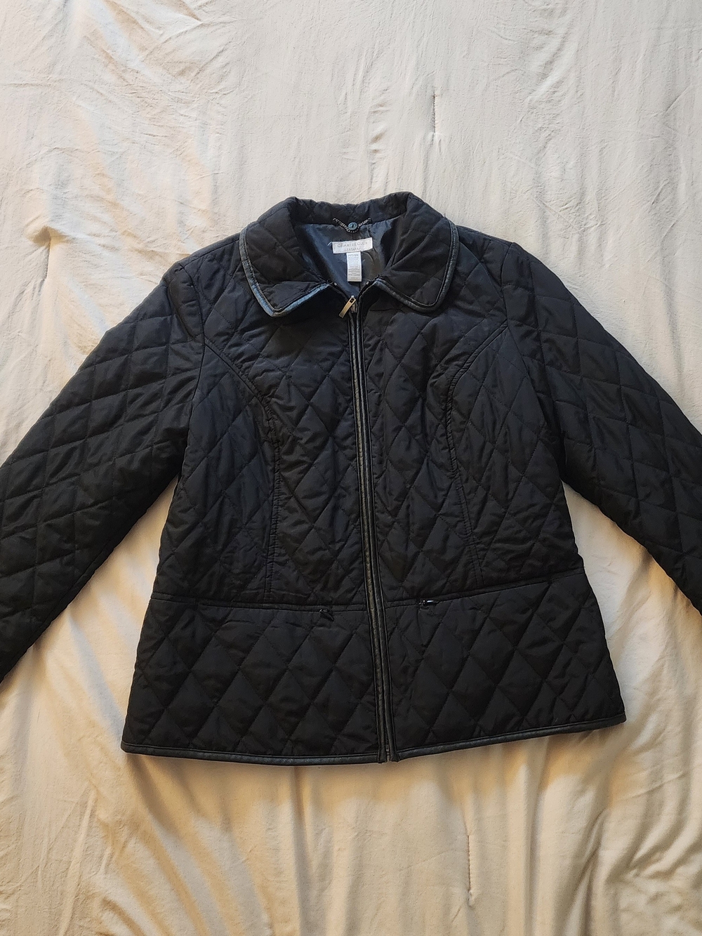 Charter Club Black Quilted Zip-Front Jacket